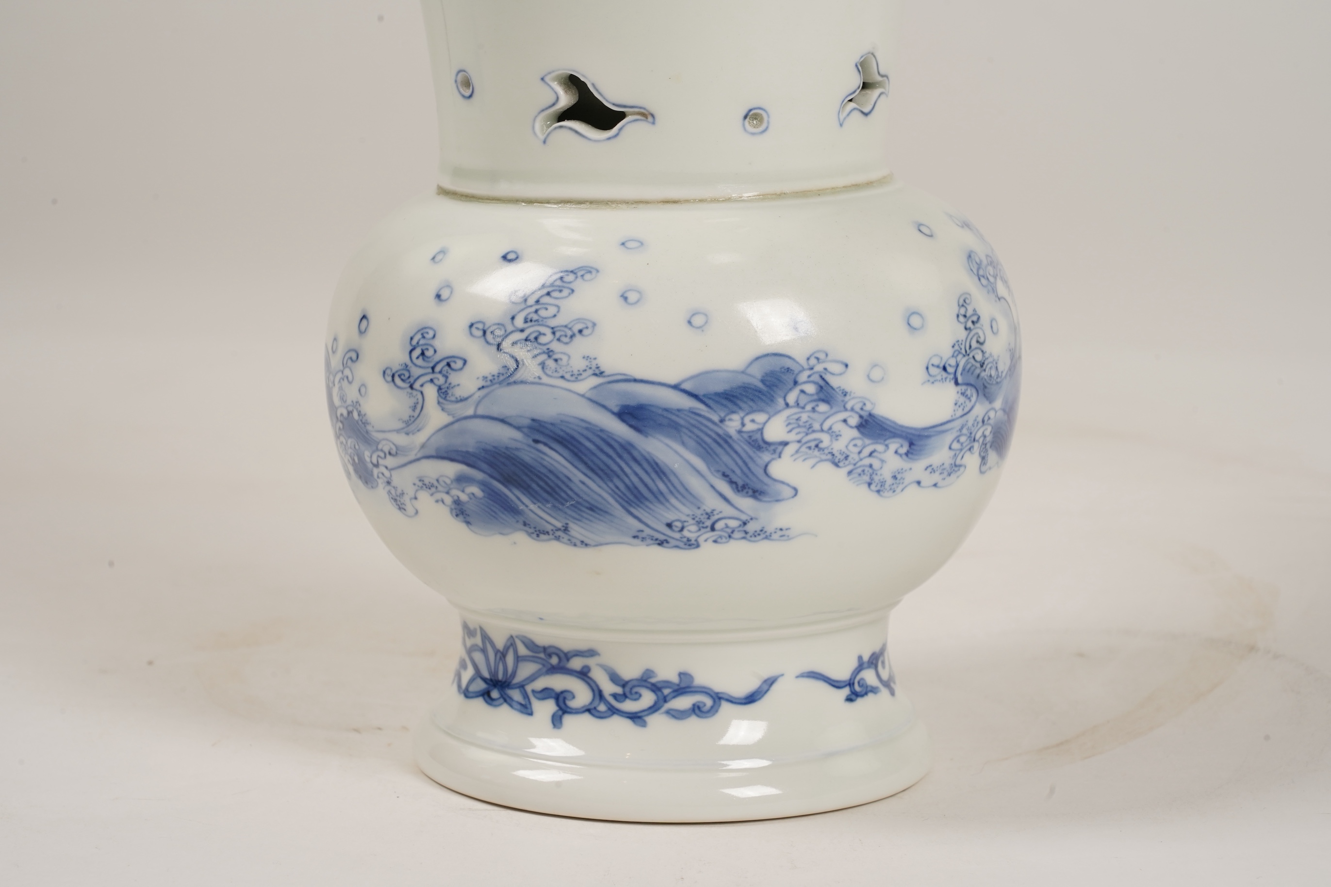 A large Japanese Hirado double walled blue and white vase and cover, 19th century